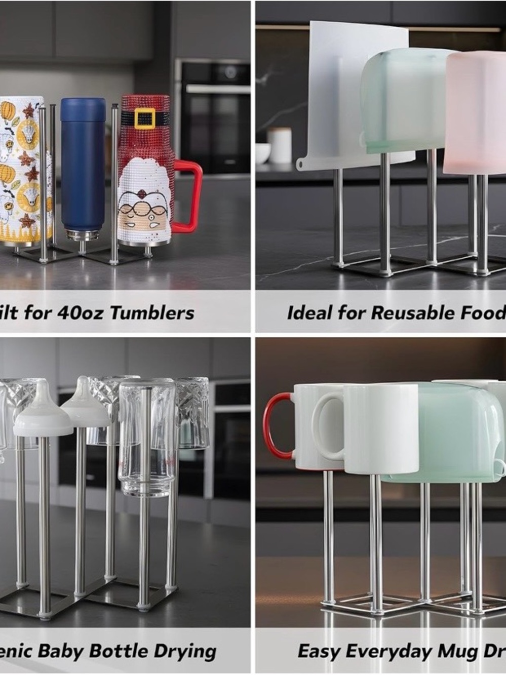 NEW - Water Bottle Drying Rack, Cup Drying Rack for Counter, Stainless Steel - Picture 6 of 8